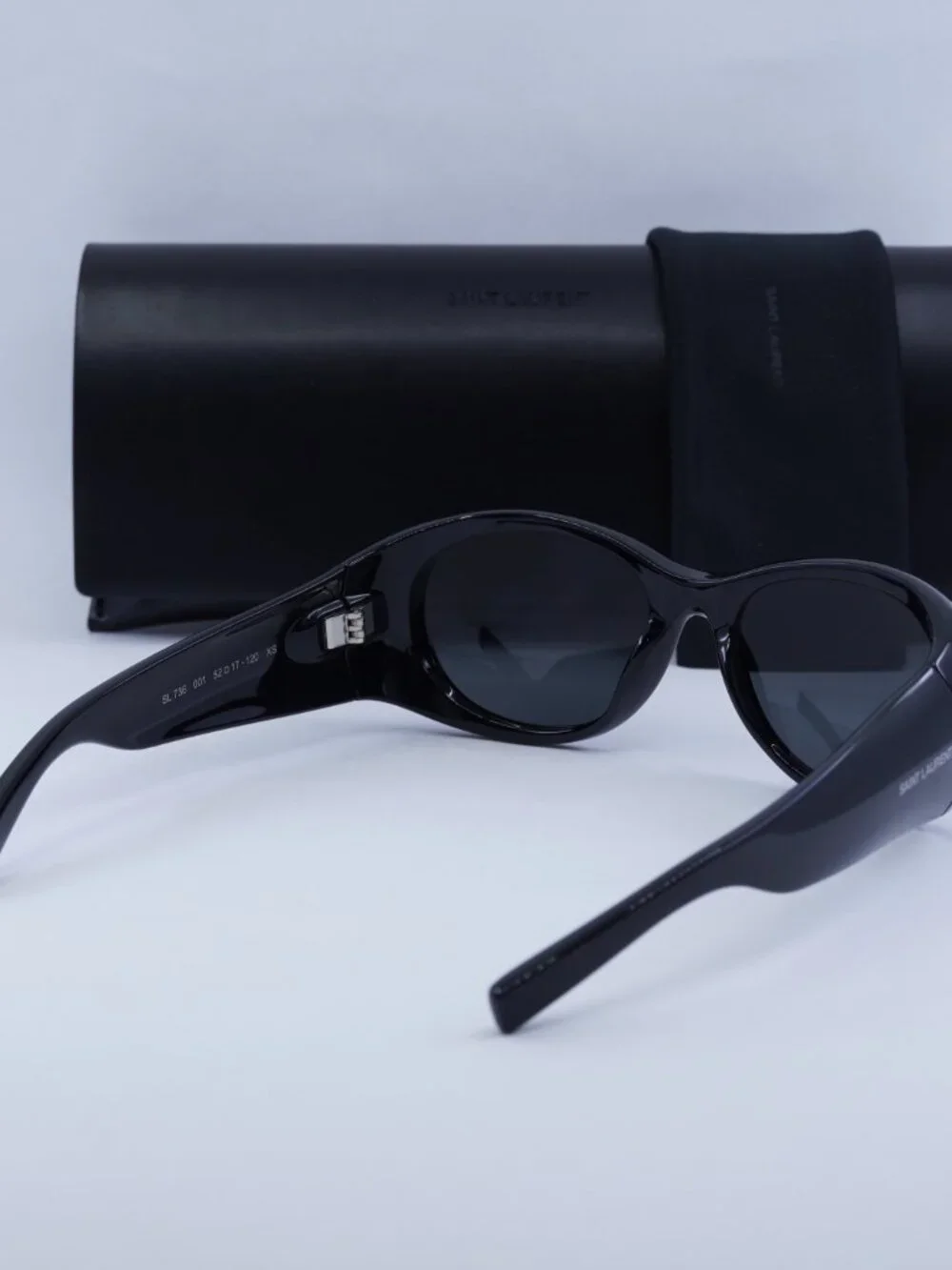 Saint Laurent SL736 001 Oval Sunglasses - Black / Black
